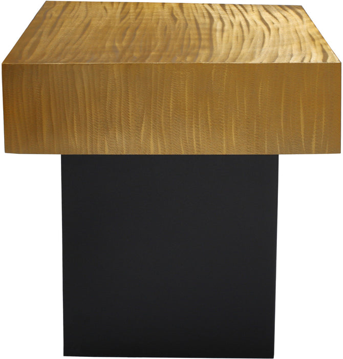 Modern Meridian Furniture Palladium end table with a sleek wooden surface and metal legs, ideal for living room or bedroom decor.