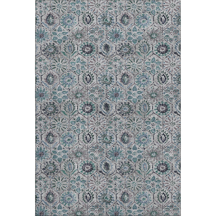 10' X 14' Floral Washable Area Rug With UV Protection (708679) - Teal / Gray / Silver