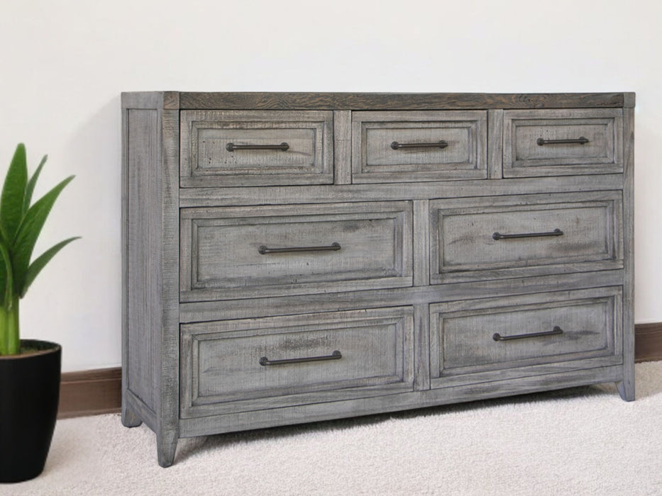 Solid Wood 7 Drawer Double Dresser - Brown