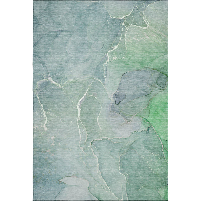 10' X 14' Abstract Washable Area Rug With UV Protection (646996) - Teal / Ivory