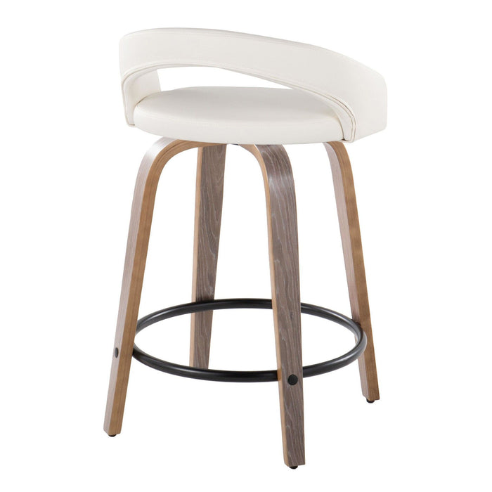 Grotto - Upholstered Fixed-Height Counter Stool (Set of 2) - Light Gray Wood, White Faux Leather, Black Metal