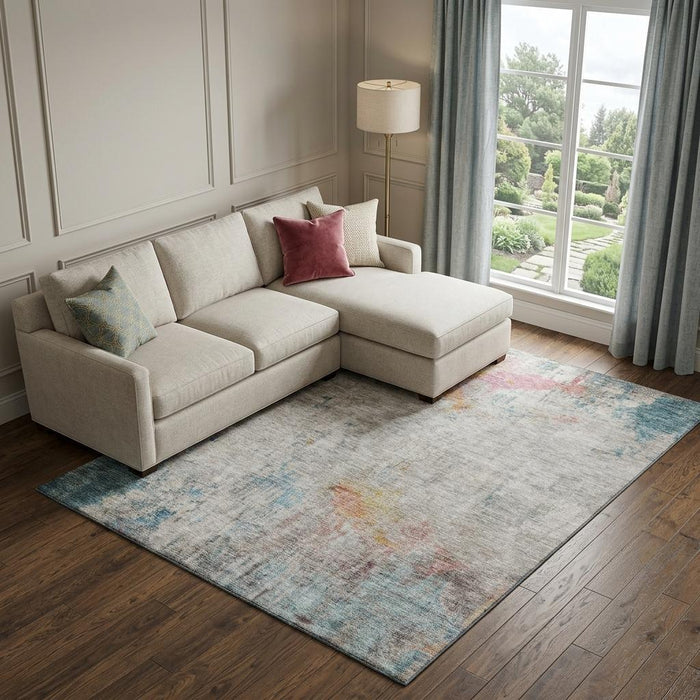 10' X 14' Abstract Washable Area Rug With UV Protection (692124) - Teal / Pink / Gold