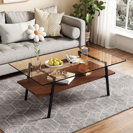 Giga rectangular coffee table with tempered glass tabletop, modern design for living room decor and casual gatherings