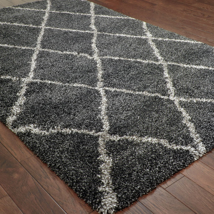 9.8' x 12.8' Geometric Shag Power Loom Stain Resistant Area Rug - Charcoal And Grey