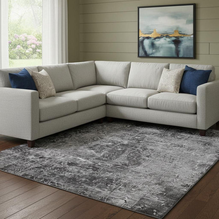 10' X 14' Abstract Washable Area Rug With UV Protection (649030) - Gray / Ivory
