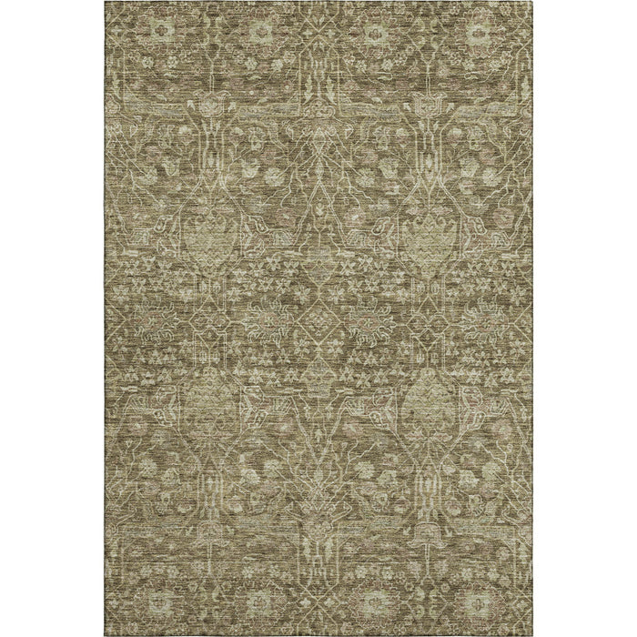 10' X 14' Floral Washable Area Rug With UV Protection (686012) - Brown / Beige