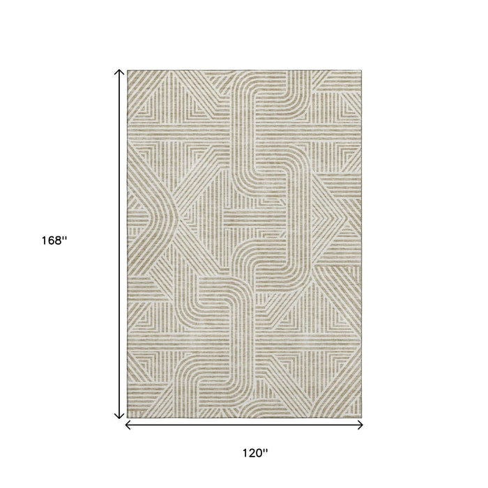 10' X 14' Abstract Geometric Washable Area Rug With UV Protection (672881) - Beige / Ivory