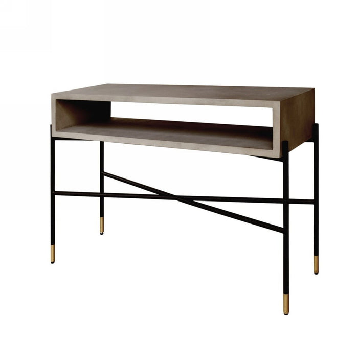 Concrete Console Table With Shelves - Gray And Black