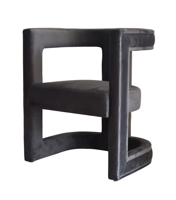 Velvet Contemporary Pierced Back Arm Chair - Dark Gray