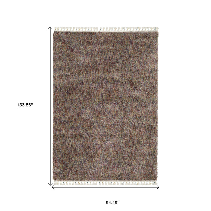 8' X 11' Abstract Shag Area Rug With Fringe - Orange