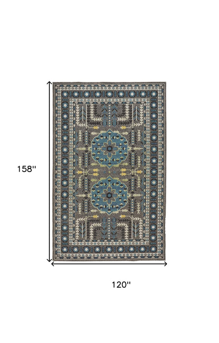 10' x 13' Oriental Power Loom Area Rug - Gray Blue And Green