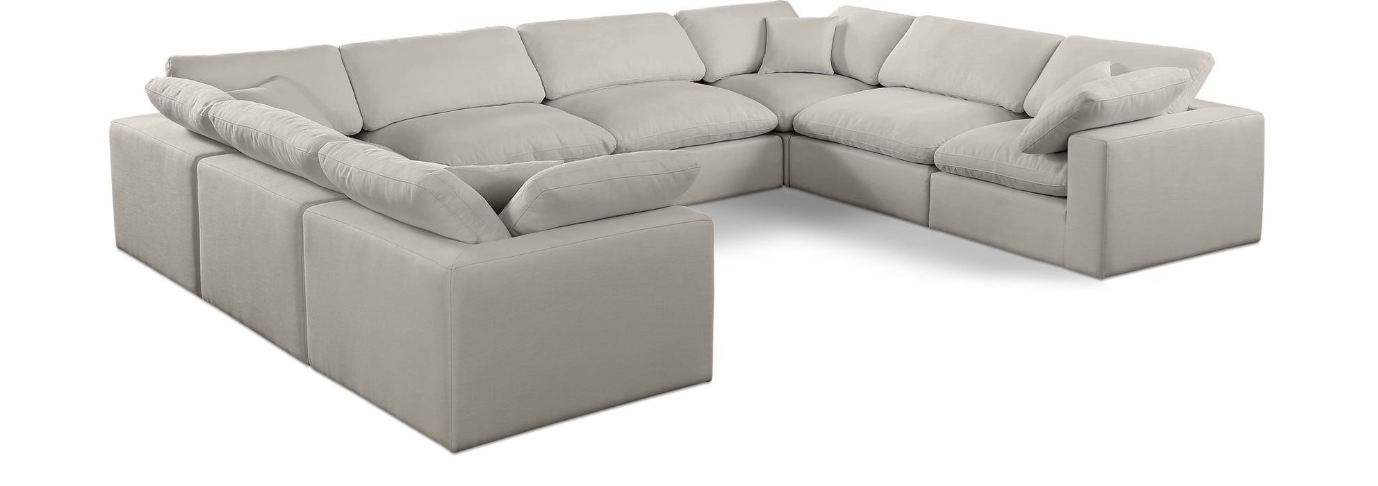 Meridian Furniture Comfy 8-piece linen modular sectional sofa with plush cushions and a modern stationary design.