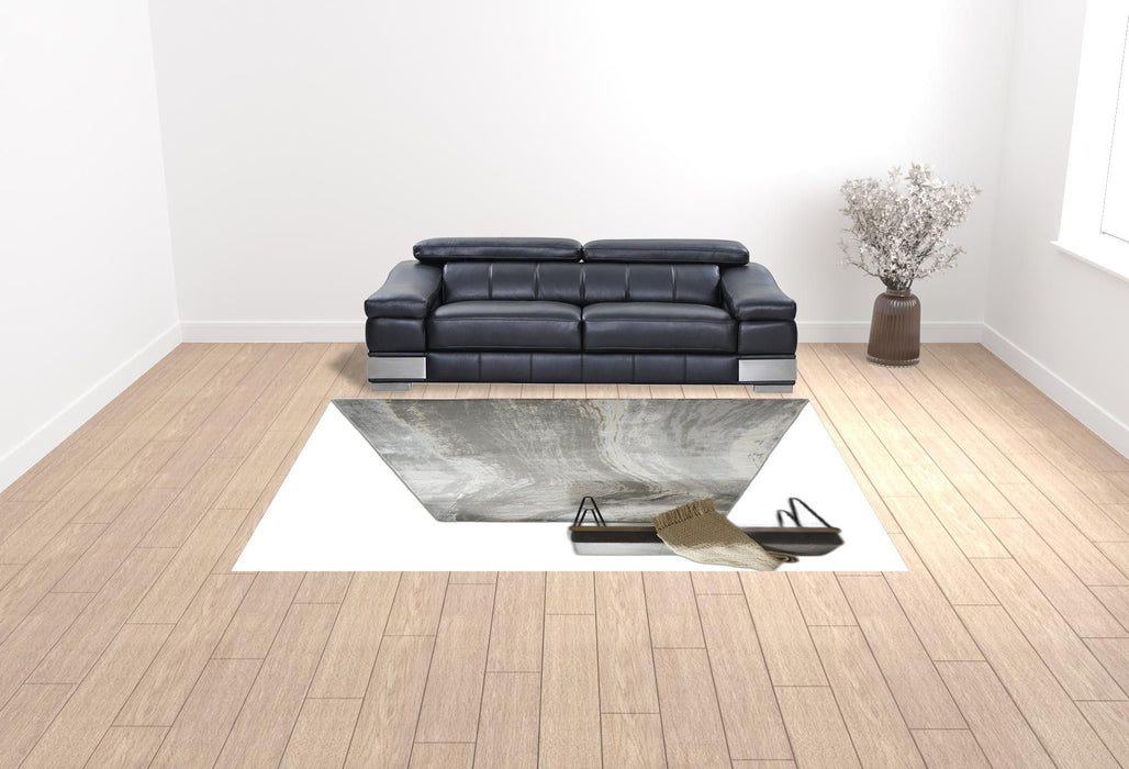 9.2' x 12' Abstract Area Rug - Gray Ivory And Blue