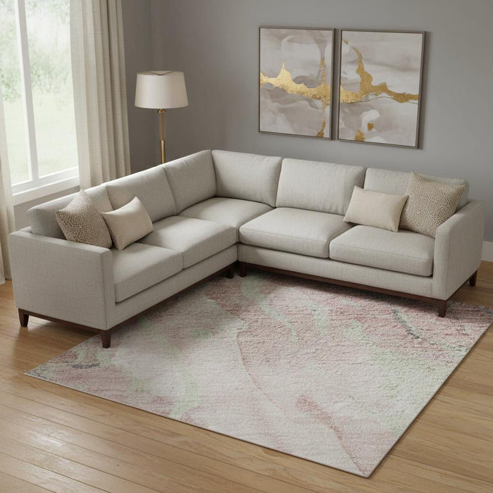 10' X 14' Abstract Washable Area Rug With UV Protection (701329) - Pink / Beige