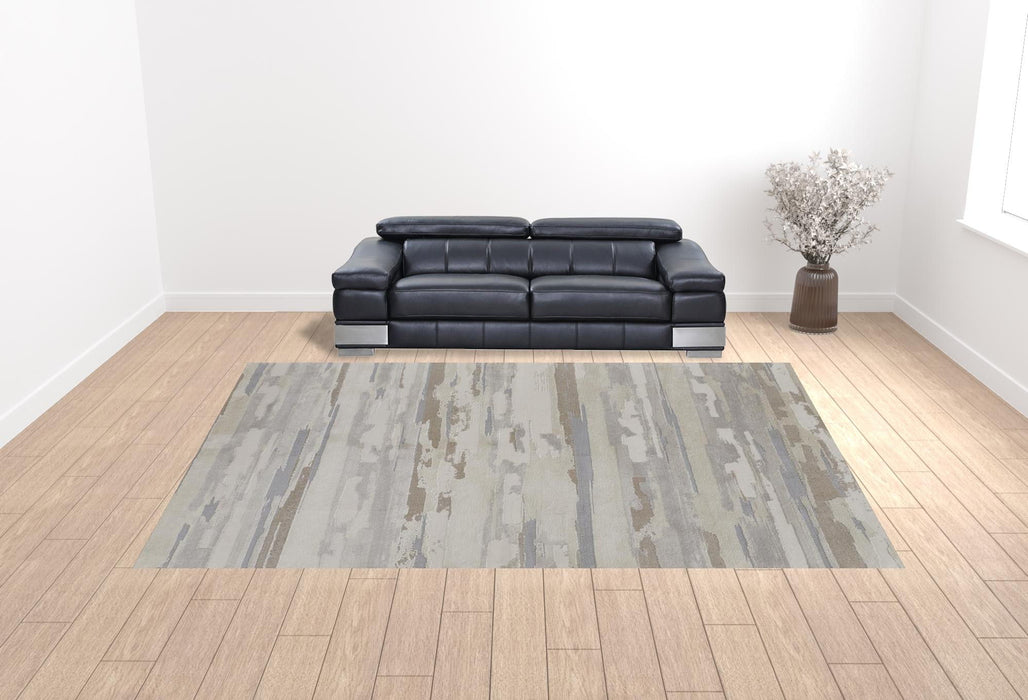 12' x 15' Abstract Power Loom Distressed Stain Resistant Area Rug - Ivory Tan And Brown