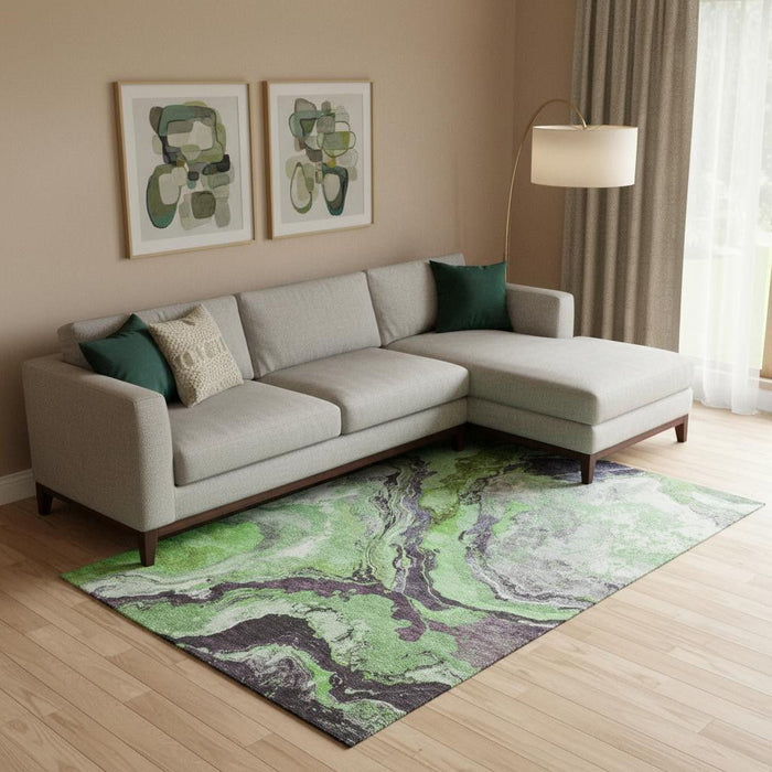 10' X 14' Abstract Washable Area Rug With UV Protection (707737) - Green / Lavender / Ivory