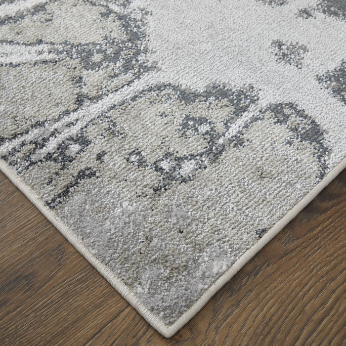9' x 12' Abstract Power Loom Area Rug - Gray Silver And Ivory