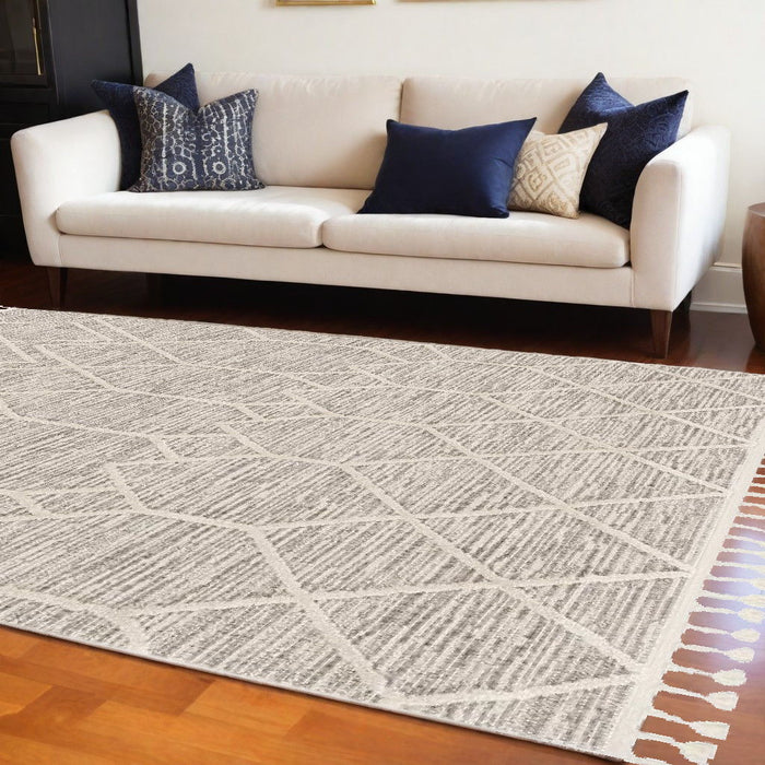 8' x 11' Machine Woven Geometric Indoor Area Rug - Ivory Gray