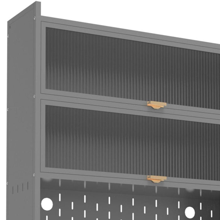 73" Stainless Steel Textured Door Dining Hutch With Two Doors - Gray