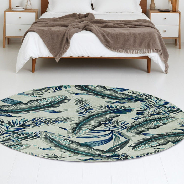 8' Round Wool Hand Tufted Area Rug - Blue And Gray