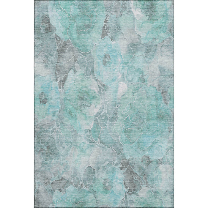 10' X 14' Floral Washable Area Rug With UV Protection (706085) - Teal / Gray / Ivory