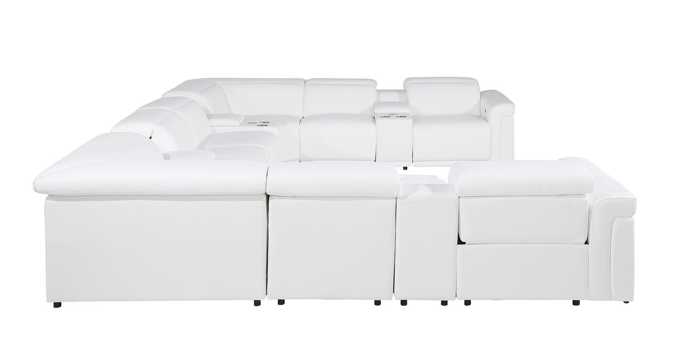 Italian Leather Modular U Shaped Twelve Piece Corner Sectional With Console - White