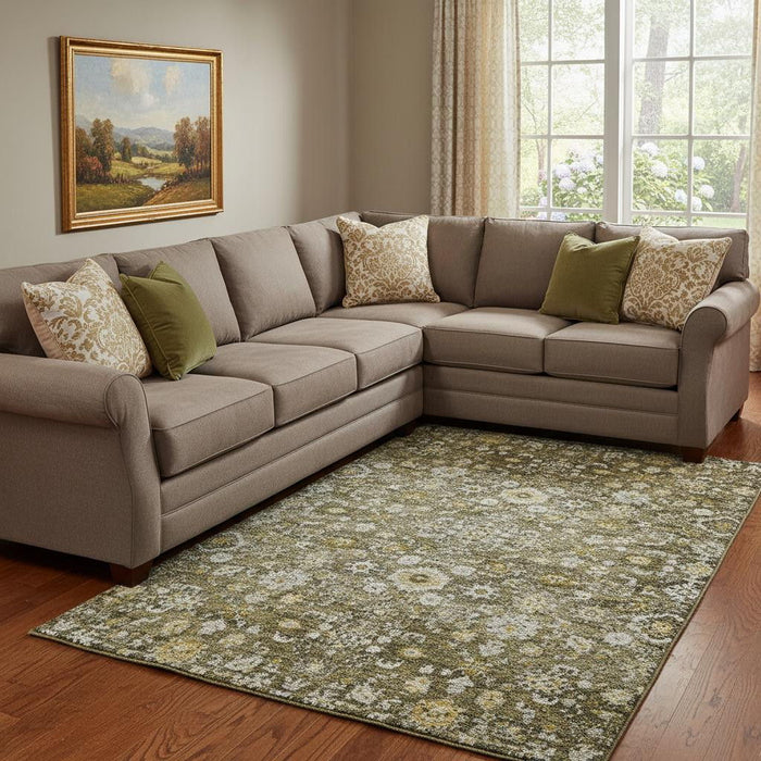 10' X 14' Oriental Washable Area Rug With UV Protection (653785) - Coffee / Ivory / Gold