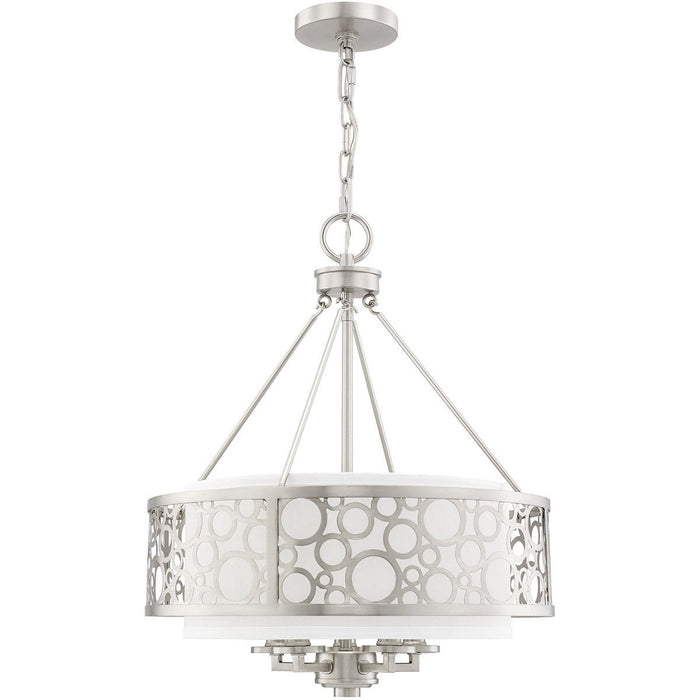 22" Five Light Metal Dimmable Chandelier With Shades - Nickel