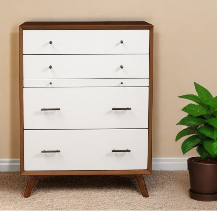 Solid Wood Four Drawer Chest - Brown / White