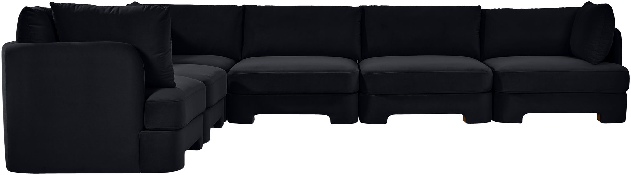 Meridian Furniture Hammond velvet performance fabric 6-piece corner sectional with plush upholstery and modern design.