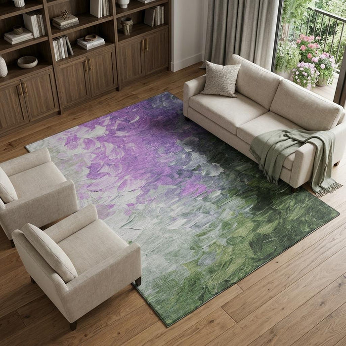 10' X 14' Abstract Washable Area Rug With UV Protection (696740) - Purple / Green / Ivory
