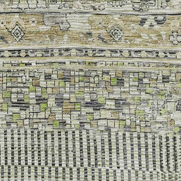 10' X 14' Striped Washable Area Rug With UV Protection (705197) - Beige / Green / Gray