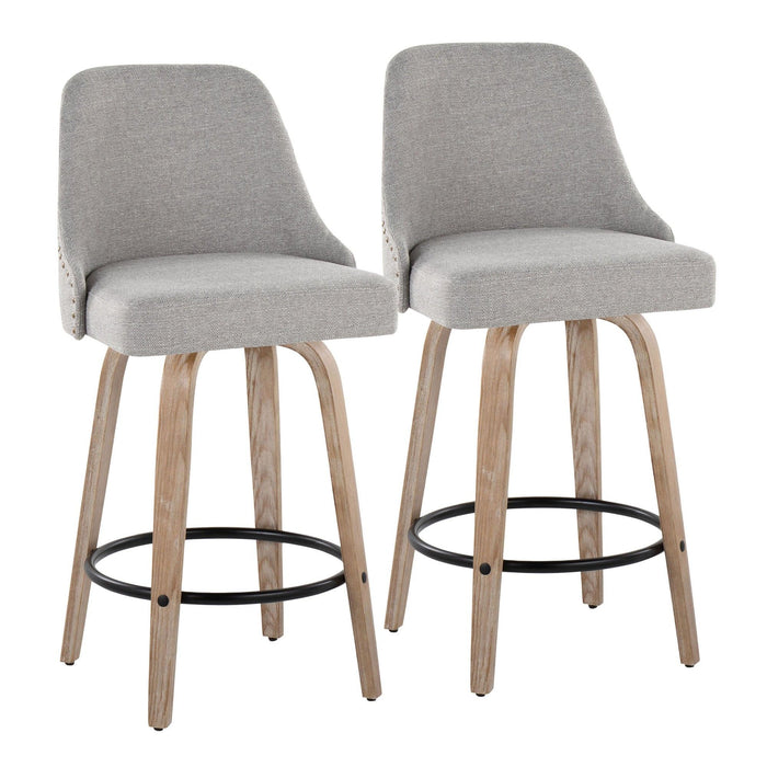 Studded - Marcel Fixed-Height Barstool (Set of 2) - Whitewashed Wood