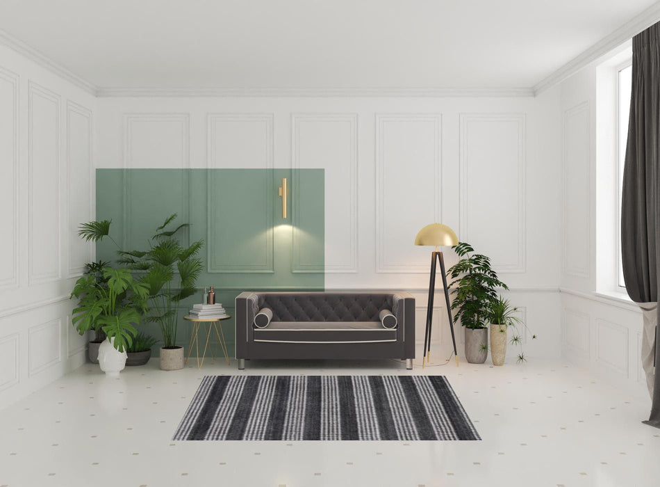 5' x 8' Striped Hand Loomed Area Rug - Black And White