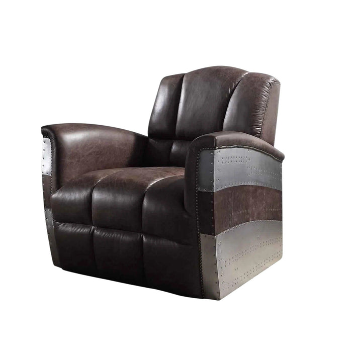 Retro Top Grain Leather And Steel Patchwork Club Chair - Brown