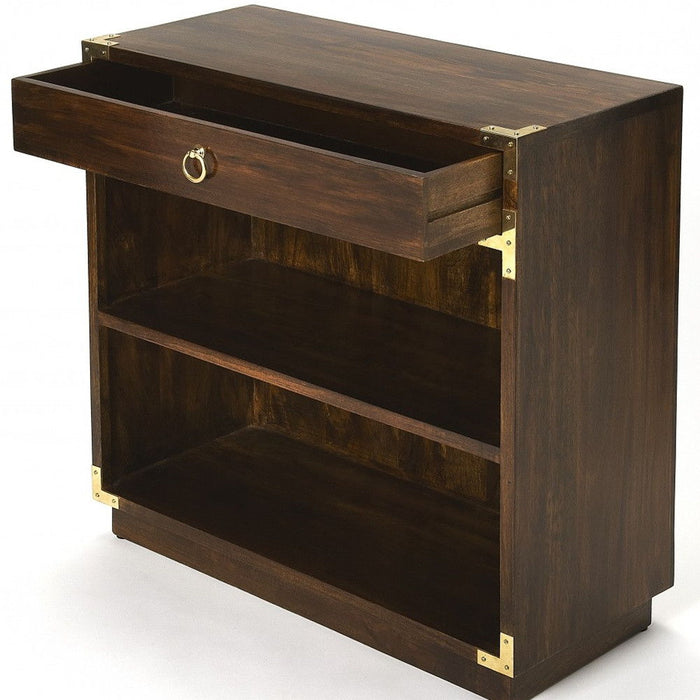 Two Tier Bookcase With A Drawer - Dark Brown