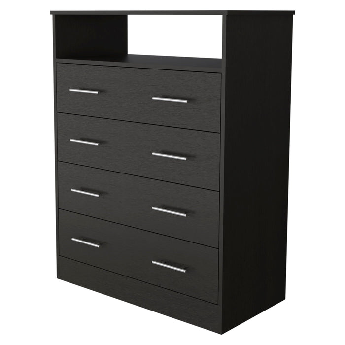 Four Drawer Standard Chest With Open Shelf - Black