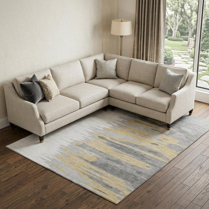 10' X 14' Abstract Washable Area Rug With UV Protection (682367) - Gray / Gold / Ivory