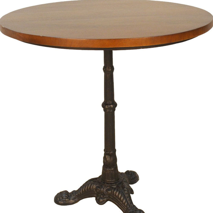 30" Rounded Solid Wood And Iron Pedestal Base Dining Table - Chestnut