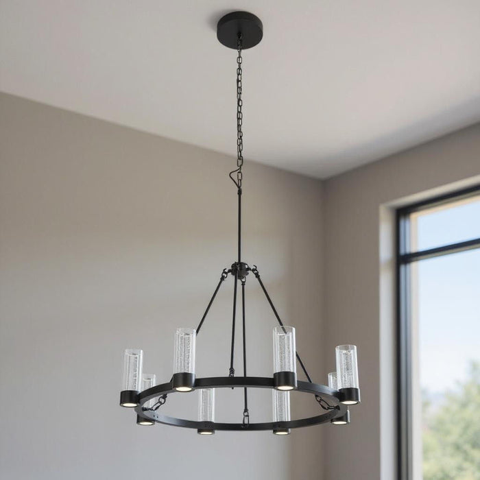 Candle Style Eight Light Metal Dimmable Smart Enabled Chandelier With Shades - Black / Clear