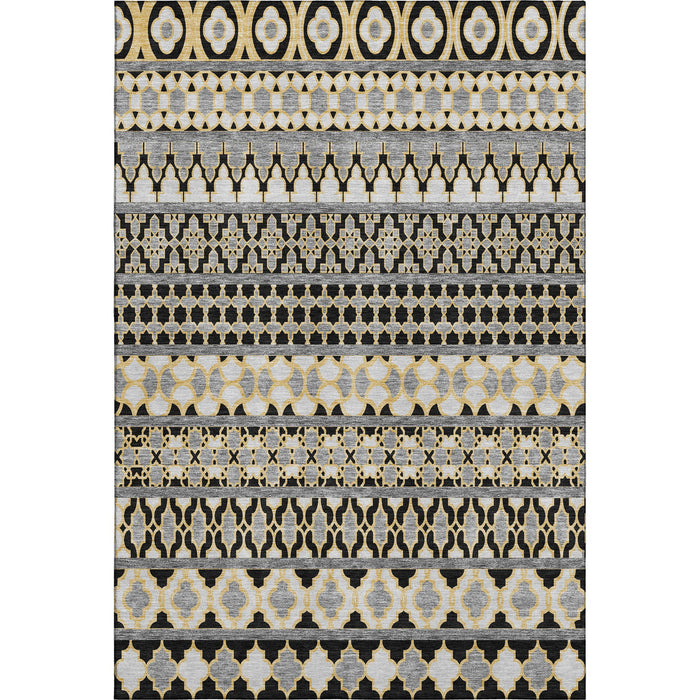 10' X 14' Copper Ikat Washable Area Rug With UV Protection - Charcoal