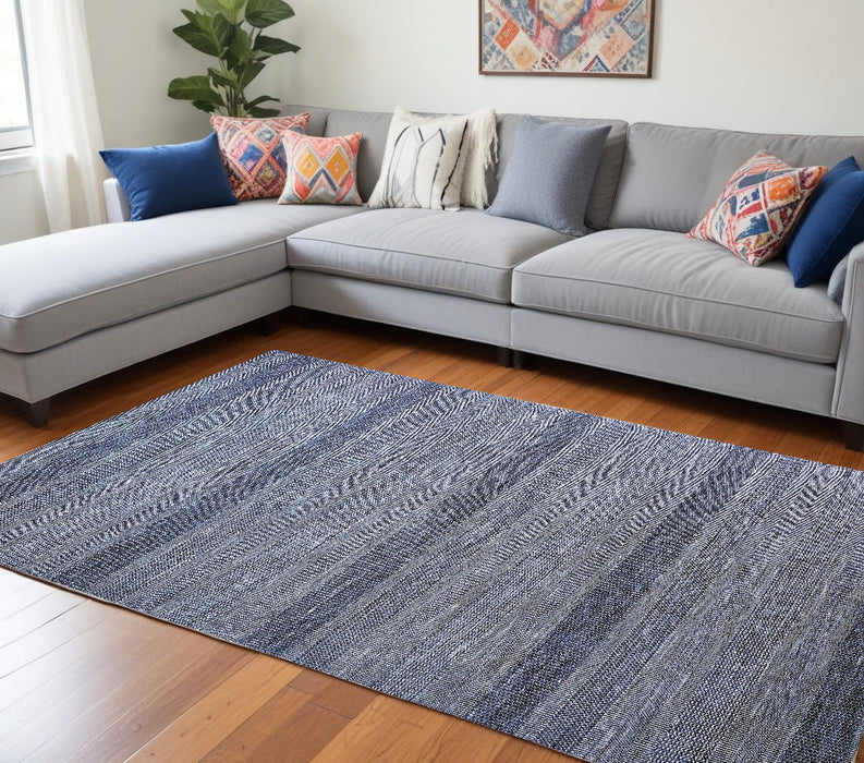 8' x 10' Wool Striped Hand Knotted Area Rug - Blue And Gray