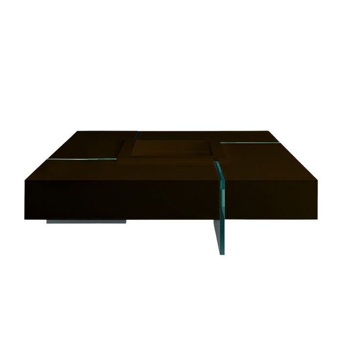 47" And Clear Wood And Glass Square Low Coffee Table - Brown
