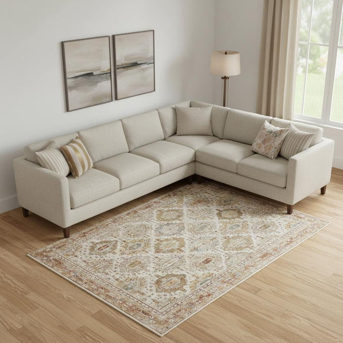 9' X 13' Geometric Distressed Area Rug (553095) - Beige