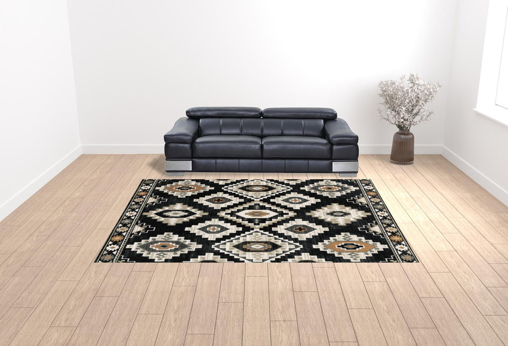 10' x 13' Southwestern Power Loom Stain Resistant Area Rug - Black Gray Tan Orange And Ivory
