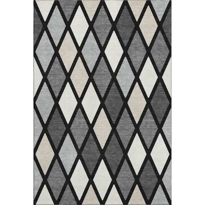 10' X 14' Geometric Washable Area Rug With UV Protection (670459) - Black / Ivory / Gray