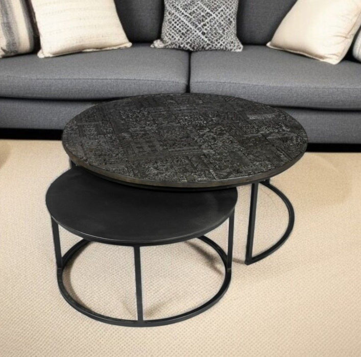 Iron Round Frame Nested Coffee Tables (Set of 2) - Gray