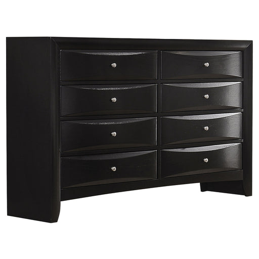 Black Briana 8-drawer dresser by CoasterEssence showing a modern furniture piece with sleek drawer handles and a sturdy design.