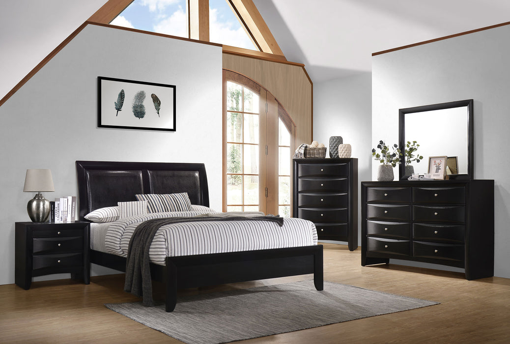 CoasterEssence Briana black 5-drawer bedroom chest with sleek modern design and metal handles, showcasing durable furniture for bedroom storage.