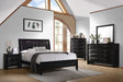 CoasterEssence Briana black 5-drawer bedroom chest with sleek modern design and metal handles, showcasing durable furniture for bedroom storage.